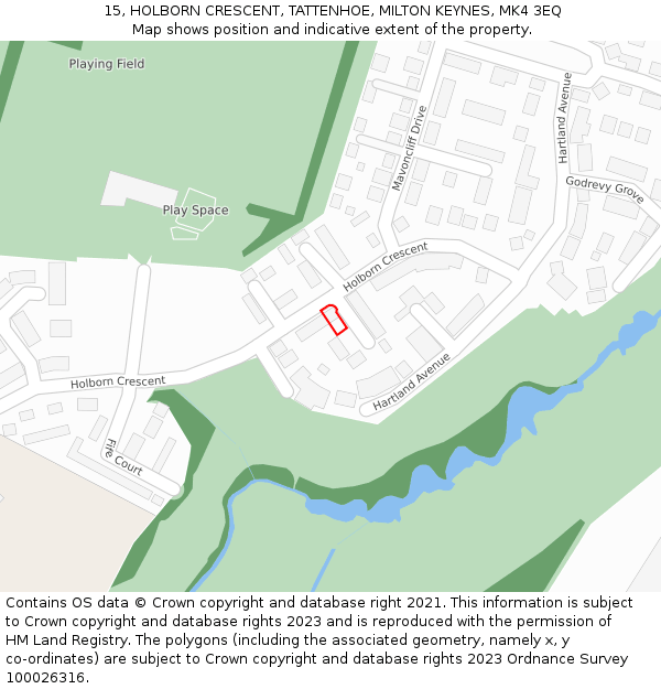 15, HOLBORN CRESCENT, TATTENHOE, MILTON KEYNES, MK4 3EQ: Location map and indicative extent of plot