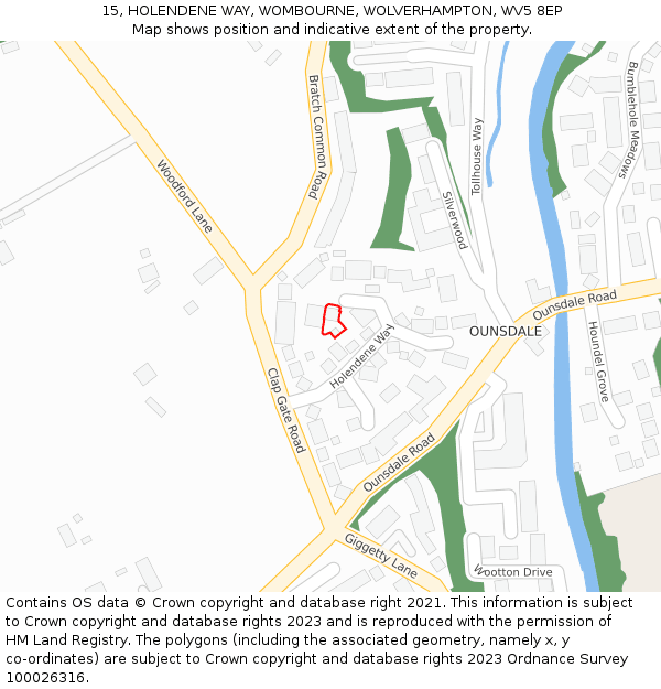 15, HOLENDENE WAY, WOMBOURNE, WOLVERHAMPTON, WV5 8EP: Location map and indicative extent of plot