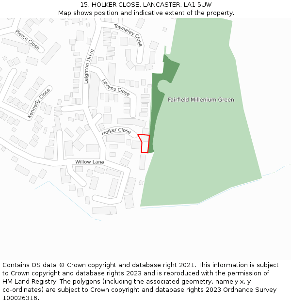 15, HOLKER CLOSE, LANCASTER, LA1 5UW: Location map and indicative extent of plot