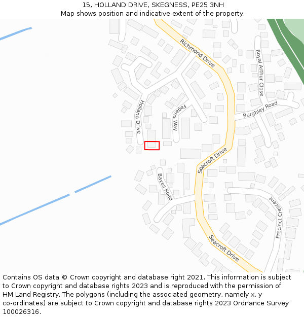 15, HOLLAND DRIVE, SKEGNESS, PE25 3NH: Location map and indicative extent of plot