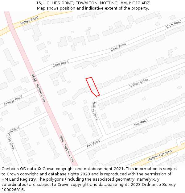 15, HOLLIES DRIVE, EDWALTON, NOTTINGHAM, NG12 4BZ: Location map and indicative extent of plot