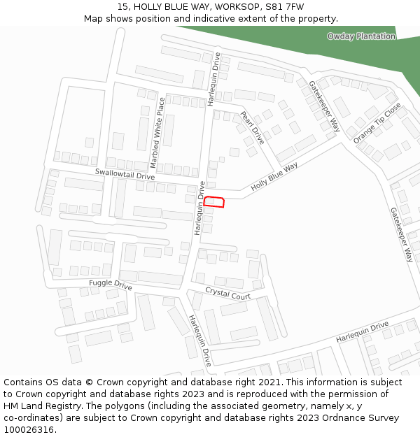 15, HOLLY BLUE WAY, WORKSOP, S81 7FW: Location map and indicative extent of plot