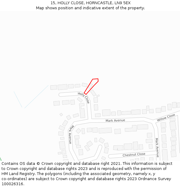 15, HOLLY CLOSE, HORNCASTLE, LN9 5EX: Location map and indicative extent of plot