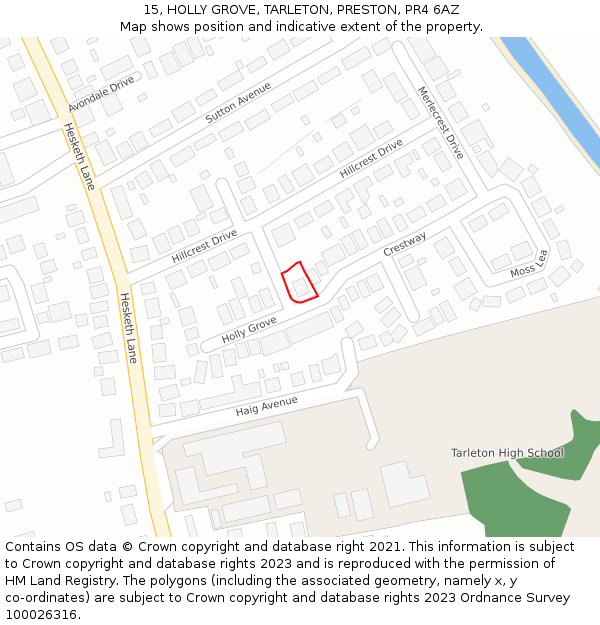 15, HOLLY GROVE, TARLETON, PRESTON, PR4 6AZ: Location map and indicative extent of plot