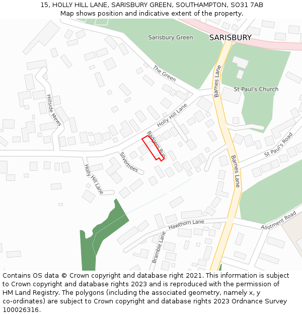 15, HOLLY HILL LANE, SARISBURY GREEN, SOUTHAMPTON, SO31 7AB: Location map and indicative extent of plot