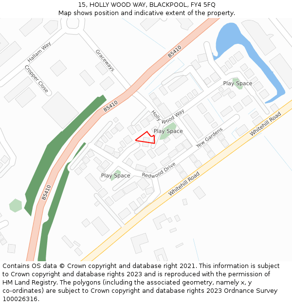 15, HOLLY WOOD WAY, BLACKPOOL, FY4 5FQ: Location map and indicative extent of plot