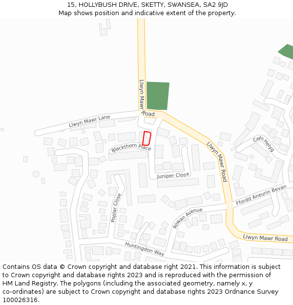 15, HOLLYBUSH DRIVE, SKETTY, SWANSEA, SA2 9JD: Location map and indicative extent of plot