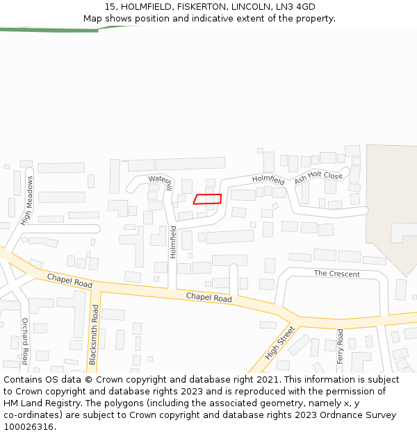 15, HOLMFIELD, FISKERTON, LINCOLN, LN3 4GD: Location map and indicative extent of plot