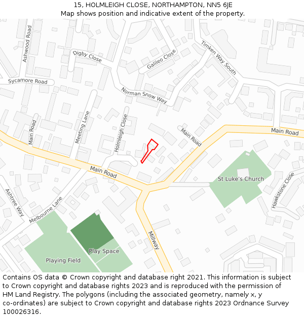 15, HOLMLEIGH CLOSE, NORTHAMPTON, NN5 6JE: Location map and indicative extent of plot