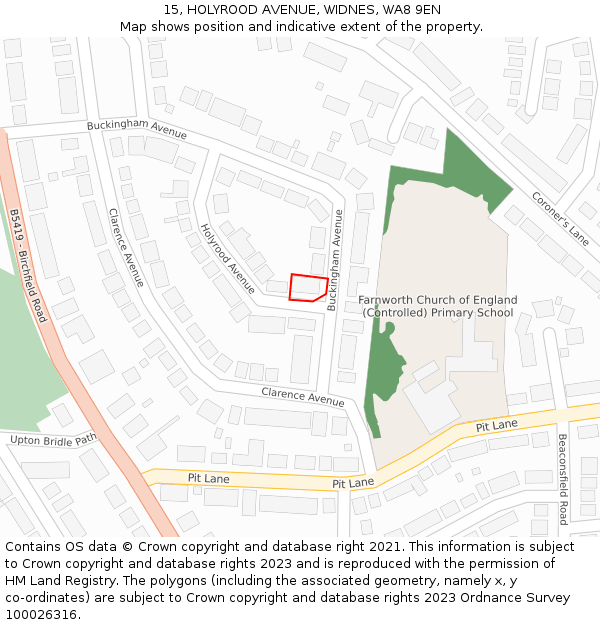 15, HOLYROOD AVENUE, WIDNES, WA8 9EN: Location map and indicative extent of plot