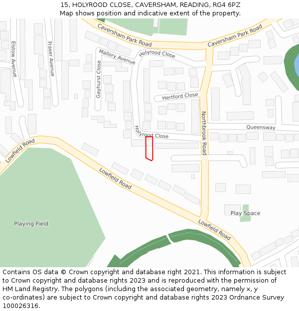 15, HOLYROOD CLOSE, CAVERSHAM, READING, RG4 6PZ: Location map and indicative extent of plot