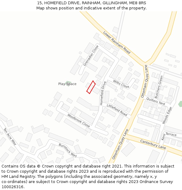 15, HOMEFIELD DRIVE, RAINHAM, GILLINGHAM, ME8 8RS: Location map and indicative extent of plot