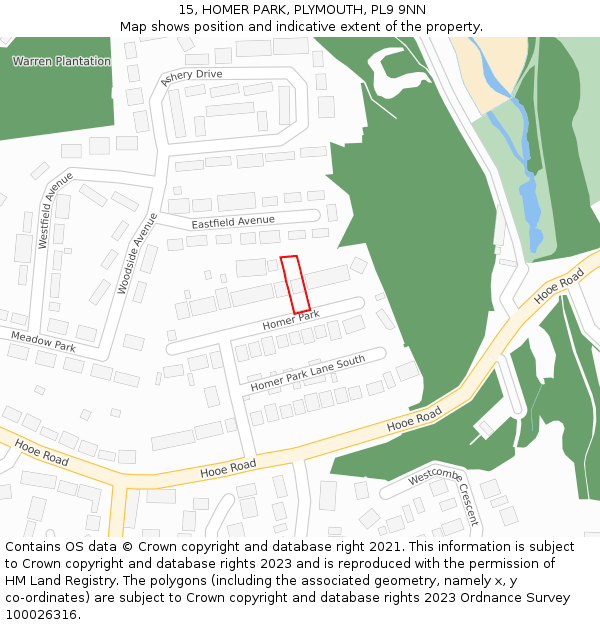 15, HOMER PARK, PLYMOUTH, PL9 9NN: Location map and indicative extent of plot