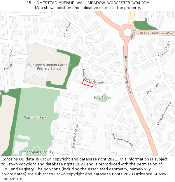 15, HOMESTEAD AVENUE, WALL MEADOW, WORCESTER, WR4 0DA: Location map and indicative extent of plot