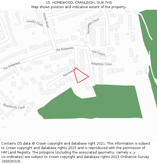 15, HOMEWOOD, CRANLEIGH, GU6 7HS: Location map and indicative extent of plot
