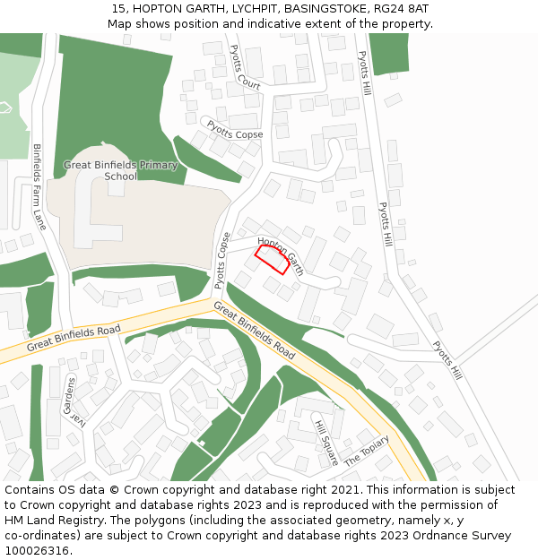 15, HOPTON GARTH, LYCHPIT, BASINGSTOKE, RG24 8AT: Location map and indicative extent of plot