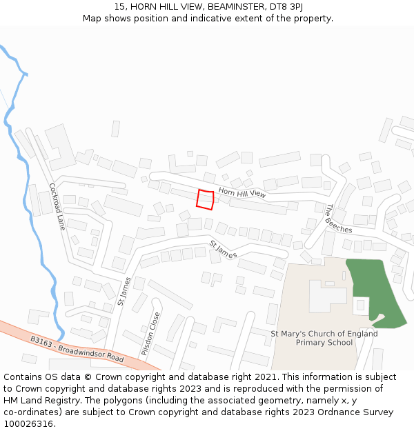 15, HORN HILL VIEW, BEAMINSTER, DT8 3PJ: Location map and indicative extent of plot