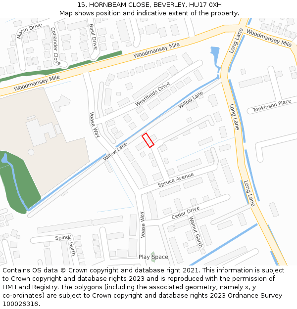 15, HORNBEAM CLOSE, BEVERLEY, HU17 0XH: Location map and indicative extent of plot