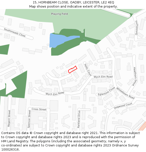 15, HORNBEAM CLOSE, OADBY, LEICESTER, LE2 4EQ: Location map and indicative extent of plot