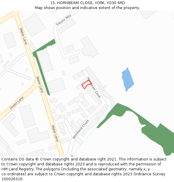 15, HORNBEAM CLOSE, YORK, YO30 6RD: Location map and indicative extent of plot