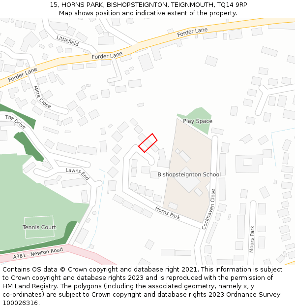 15, HORNS PARK, BISHOPSTEIGNTON, TEIGNMOUTH, TQ14 9RP: Location map and indicative extent of plot