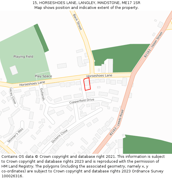 15, HORSESHOES LANE, LANGLEY, MAIDSTONE, ME17 1SR: Location map and indicative extent of plot