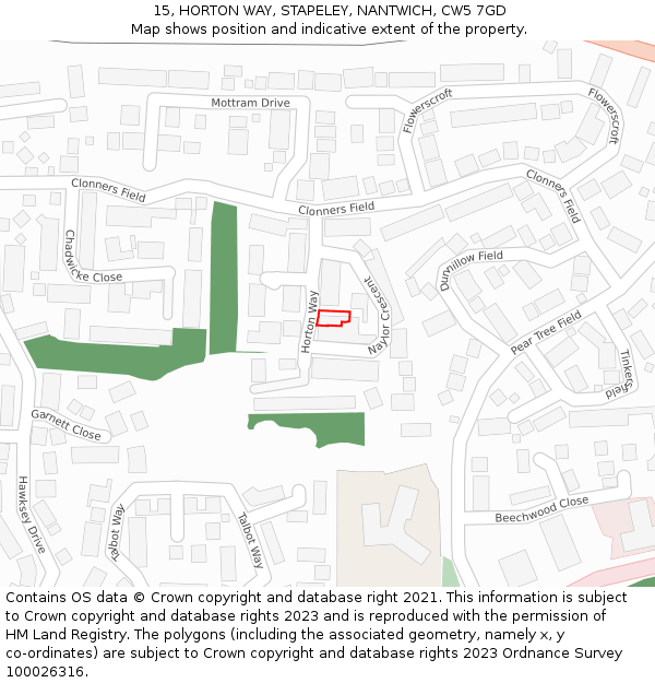 15, HORTON WAY, STAPELEY, NANTWICH, CW5 7GD: Location map and indicative extent of plot