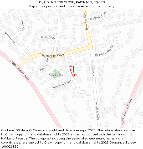 15, HOUND TOR CLOSE, PAIGNTON, TQ4 7SJ: Location map and indicative extent of plot