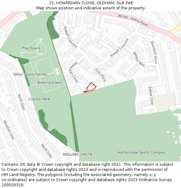 15, HOWARDIAN CLOSE, OLDHAM, OL8 3WE: Location map and indicative extent of plot