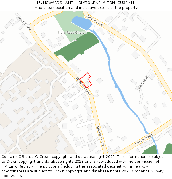 15, HOWARDS LANE, HOLYBOURNE, ALTON, GU34 4HH: Location map and indicative extent of plot