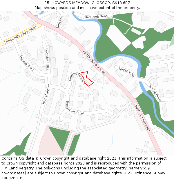 15, HOWARDS MEADOW, GLOSSOP, SK13 6PZ: Location map and indicative extent of plot