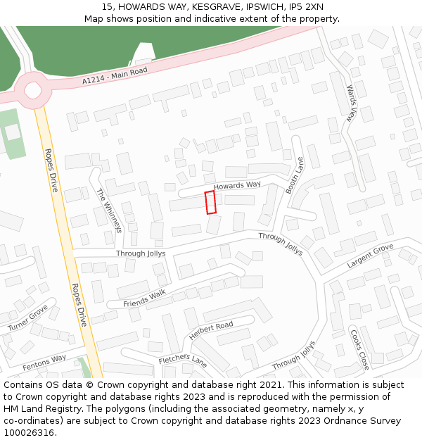 15, HOWARDS WAY, KESGRAVE, IPSWICH, IP5 2XN: Location map and indicative extent of plot