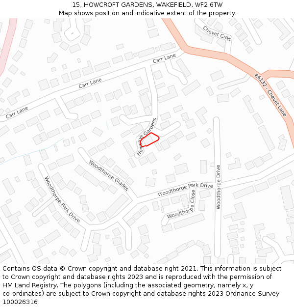 15, HOWCROFT GARDENS, WAKEFIELD, WF2 6TW: Location map and indicative extent of plot