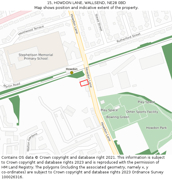 15, HOWDON LANE, WALLSEND, NE28 0BD: Location map and indicative extent of plot