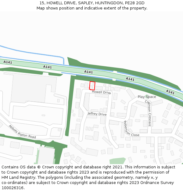 15, HOWELL DRIVE, SAPLEY, HUNTINGDON, PE28 2GD: Location map and indicative extent of plot