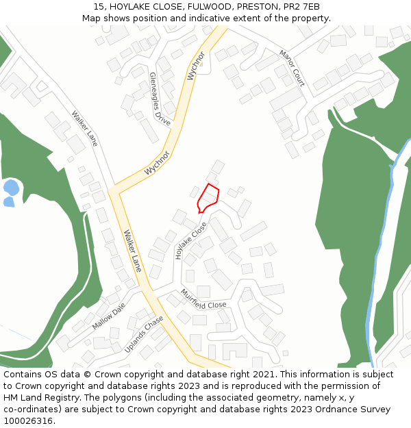 15, HOYLAKE CLOSE, FULWOOD, PRESTON, PR2 7EB: Location map and indicative extent of plot