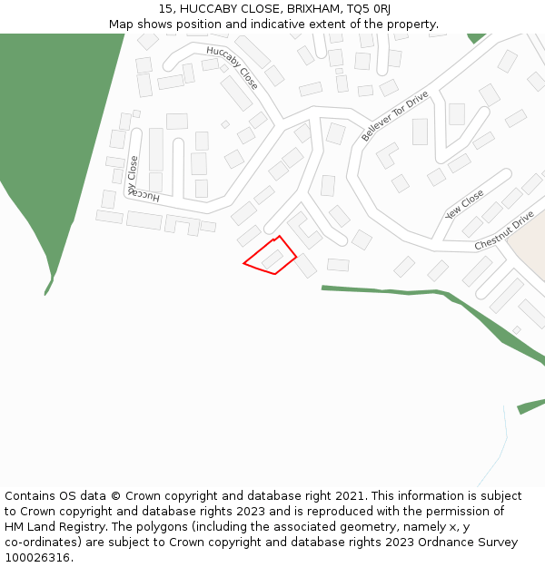 15, HUCCABY CLOSE, BRIXHAM, TQ5 0RJ: Location map and indicative extent of plot