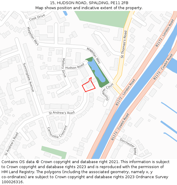 15, HUDSON ROAD, SPALDING, PE11 2FB: Location map and indicative extent of plot