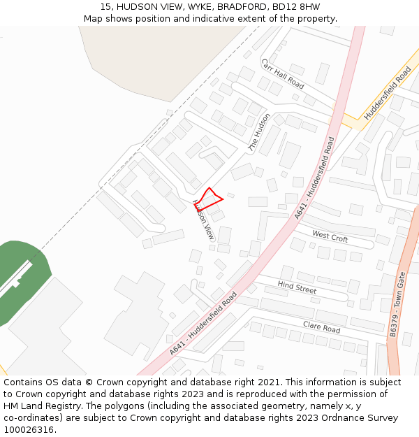 15, HUDSON VIEW, WYKE, BRADFORD, BD12 8HW: Location map and indicative extent of plot