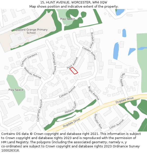 15, HUNT AVENUE, WORCESTER, WR4 0QW: Location map and indicative extent of plot