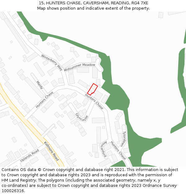 15, HUNTERS CHASE, CAVERSHAM, READING, RG4 7XE: Location map and indicative extent of plot