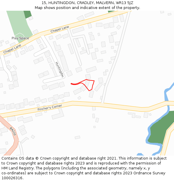 15, HUNTINGDON, CRADLEY, MALVERN, WR13 5JZ: Location map and indicative extent of plot