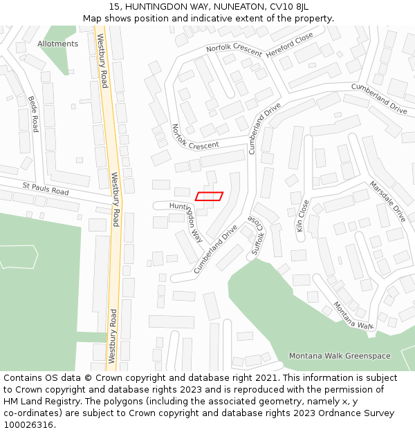15, HUNTINGDON WAY, NUNEATON, CV10 8JL: Location map and indicative extent of plot