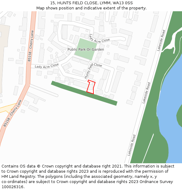 15, HUNTS FIELD CLOSE, LYMM, WA13 0SS: Location map and indicative extent of plot