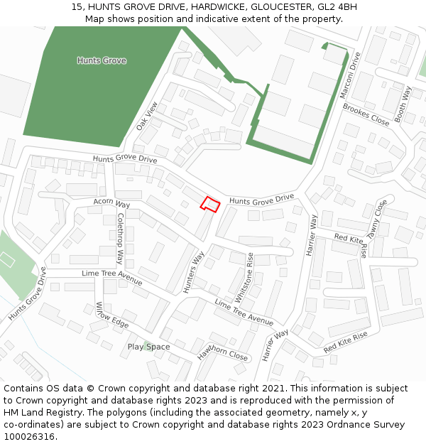 15, HUNTS GROVE DRIVE, HARDWICKE, GLOUCESTER, GL2 4BH: Location map and indicative extent of plot