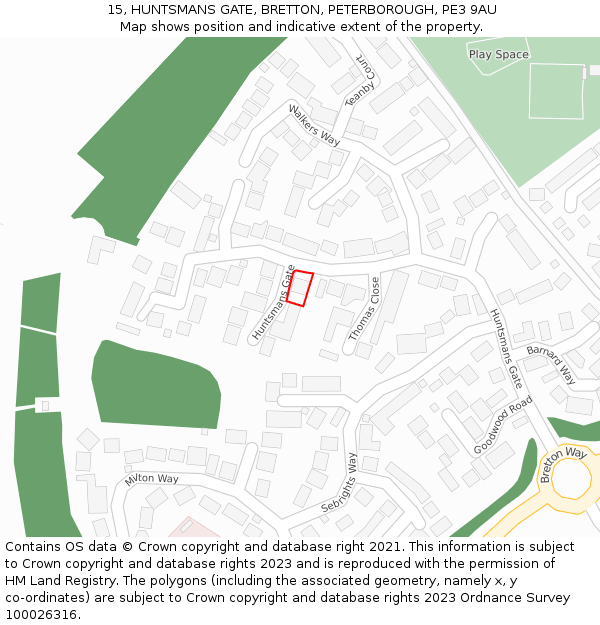 15, HUNTSMANS GATE, BRETTON, PETERBOROUGH, PE3 9AU: Location map and indicative extent of plot