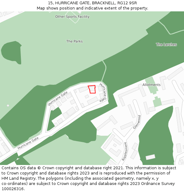 15, HURRICANE GATE, BRACKNELL, RG12 9SR: Location map and indicative extent of plot