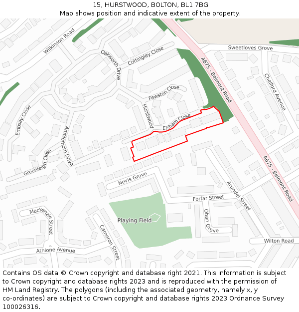 15, HURSTWOOD, BOLTON, BL1 7BG: Location map and indicative extent of plot