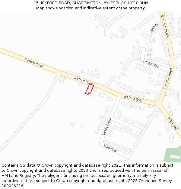 15, ICKFORD ROAD, SHABBINGTON, AYLESBURY, HP18 9HN: Location map and indicative extent of plot