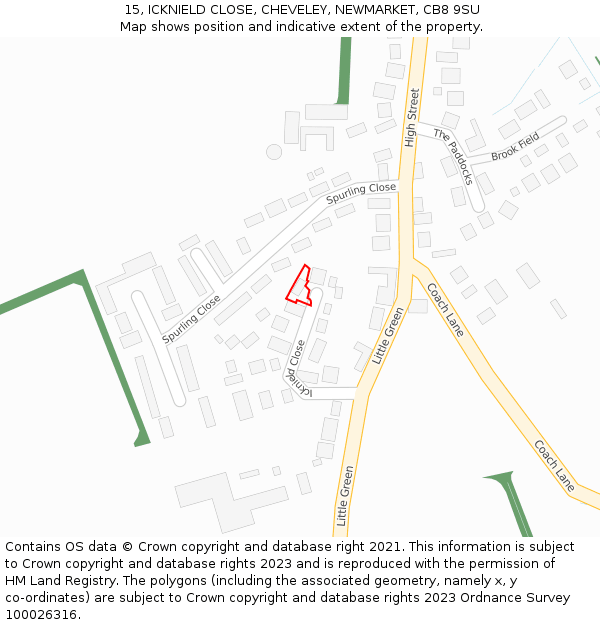 15, ICKNIELD CLOSE, CHEVELEY, NEWMARKET, CB8 9SU: Location map and indicative extent of plot